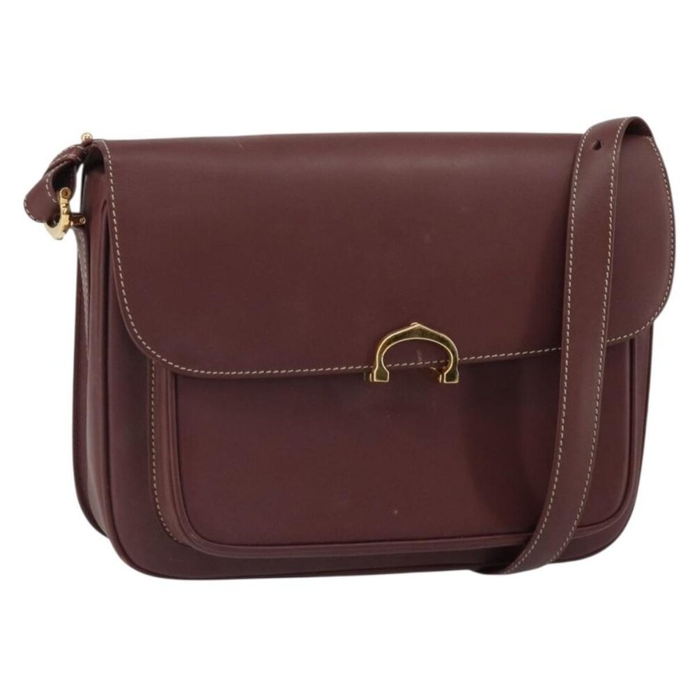 Authentic CARTIER Must Line Shoulder Bag Leather Bordeaux Gold